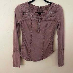 Free People Button up Long Sleeve with Crochet cuffs and details